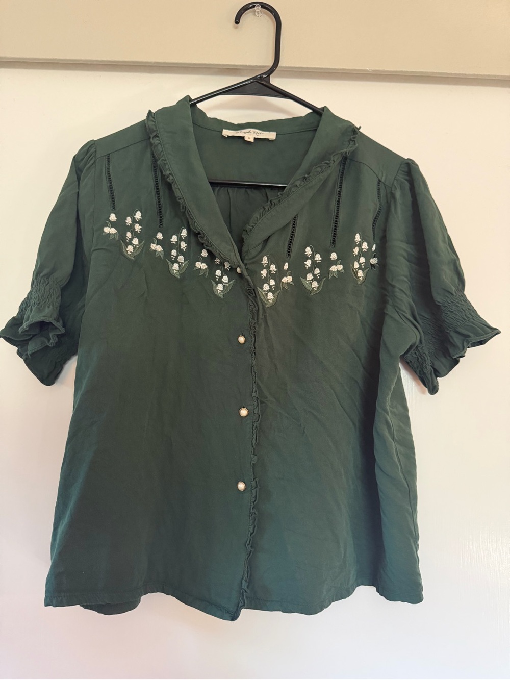 Women’s Dark Green Embroidered Button-Up Top